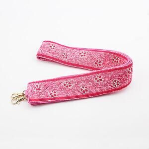 Pink Scattered Flowers Beaded Handbag Strap with Gold Hardware
